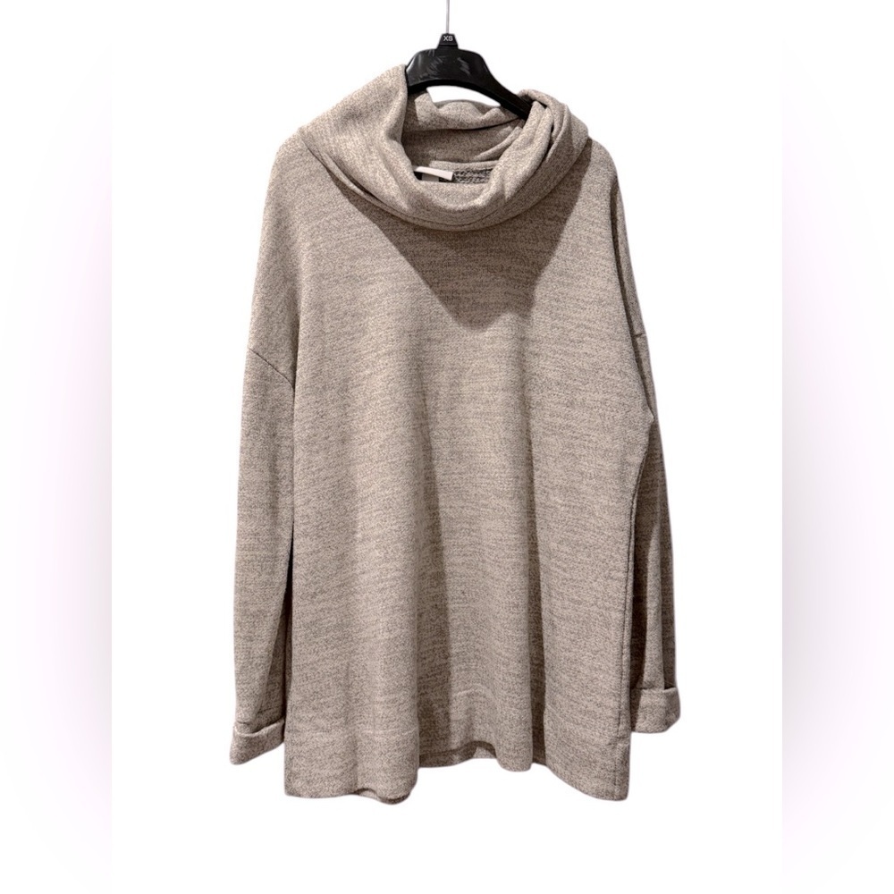 Pure Energy Womens Creme Grey Pattern Turtleneck Long Sleeve Sweater Top Sz 1X